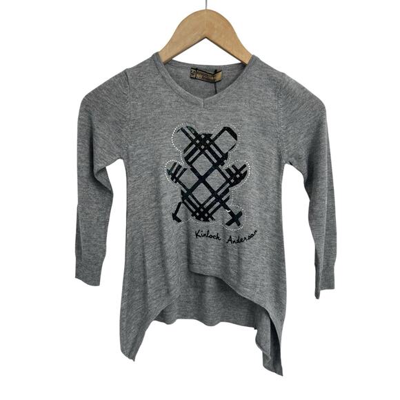Kinloch Anderson Girls Grey Teddy Bear Holographic Graphic Wool Sweater 4/5 NWT